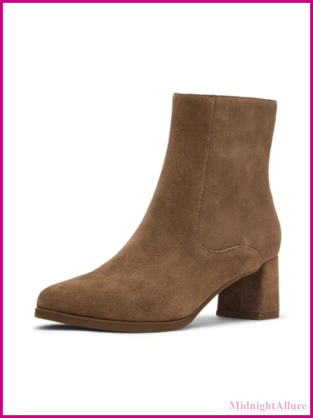 Suede Ankle Bootie Block Heel Mid-Top Boot with Polyurethane Lining